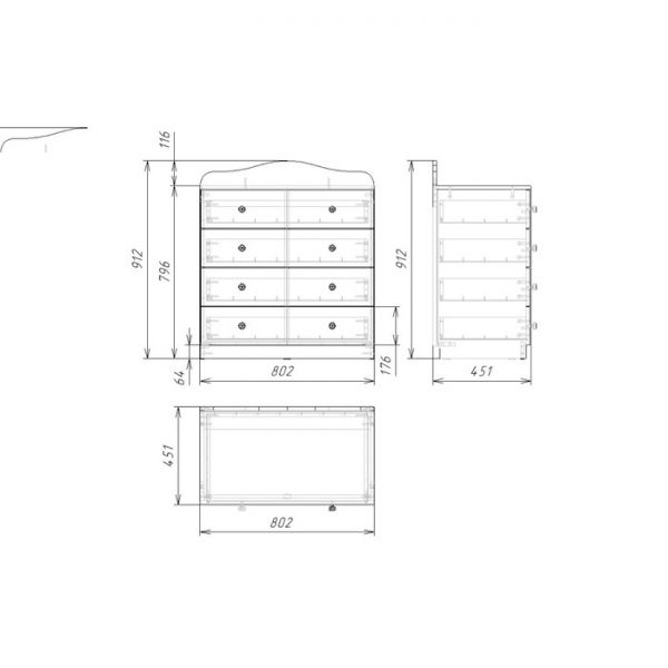 Комод с 4 ящиками Junior, 800х450х910, Белый