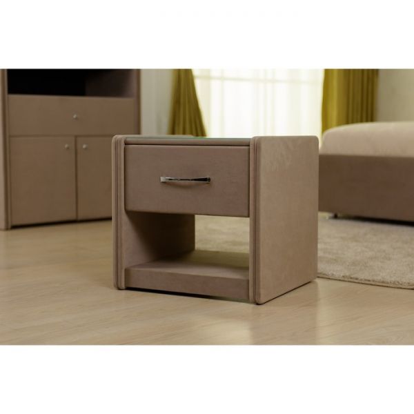 Тумба широкая «Алеро», 1 ящик, прозрачное стекло, велюр velutto 11, цвет розовый