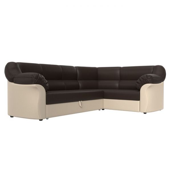 Угловой диван «Карнелла», механизм дельфин, экокожа, цвет коричневый / бежевый