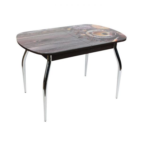 Обеденный стол «Голд», раздвижной, стекло, вставка бабочка, подстолье венге, ветка вишни