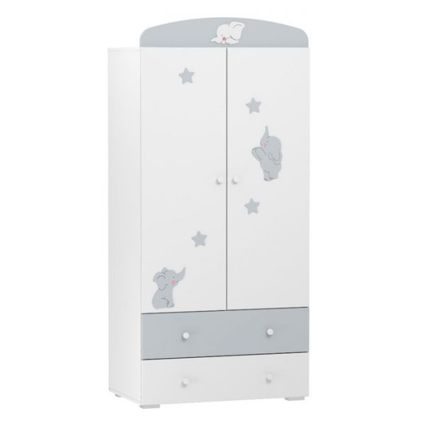 Шкаф двустворчатый для одежды Лилу, Слоники, 902x540x1950, Белый/Серый