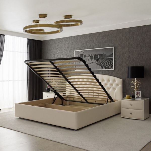 Кровать «Пальмира» с ПМ, 1600х2000, ортопедическое основание, экокожа, цвет бежевый