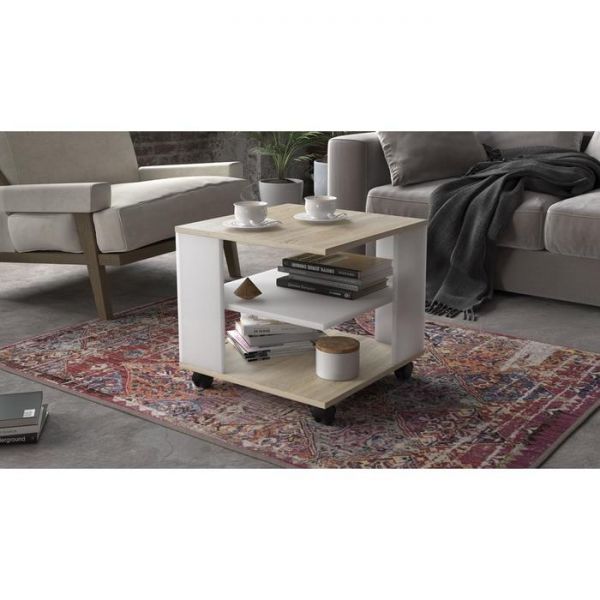 Стол журнальный Diamond №7 500х454х500 Дуб сонома/Белый