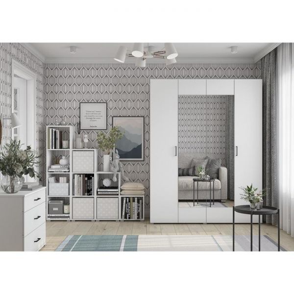 Шкаф 4х дверный с зеркалами Горизонт, 1800х570х2072, Белый/Белый