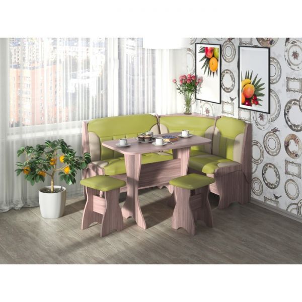 Кухонный уголок универсальный Орхидея 1500х1100х840 Шимо ясень темный/Фисташка беж