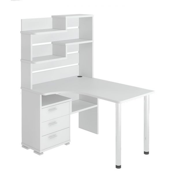 Стол СР-132, угол левый с надстройкой, 1300 ? 1010 ? 1640 мм, цвет белый жемчуг