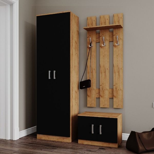 Прихожая Осирис, 1182х370х1994, Дуб крафт золотой/Черный