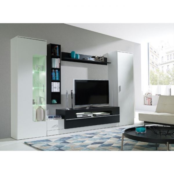 Шкаф для ТВ универсальный Loft-20 3000х473х1970 Белая Аляска / Черный