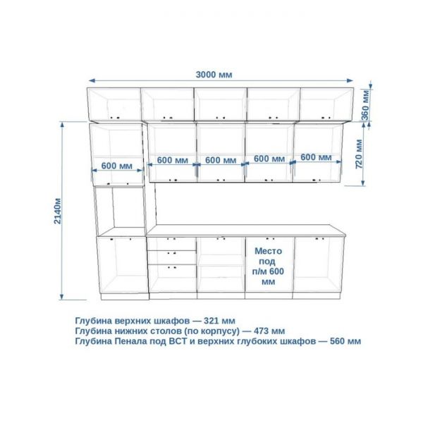 Кухонный гарнитур ЛОФТ-31 3000х600 Сахара/Бетон светлый