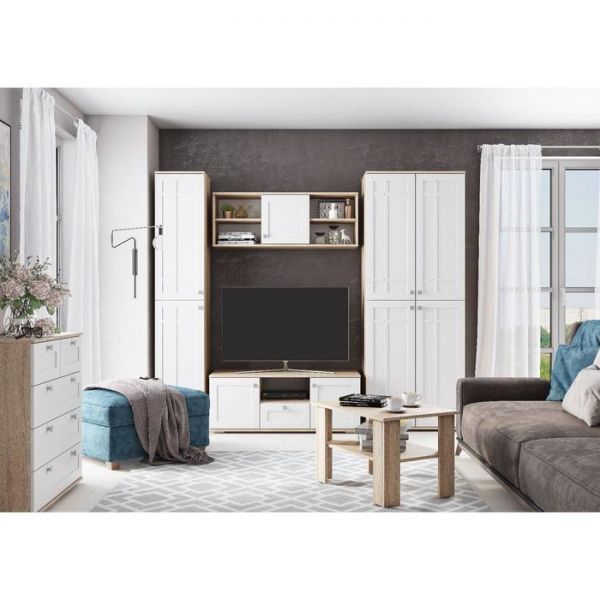 Пенал Пн-20 с ящиками РИВЬЕРА 400х420х2100 фасады ПВХ Белый/корпус Дуб Сонома