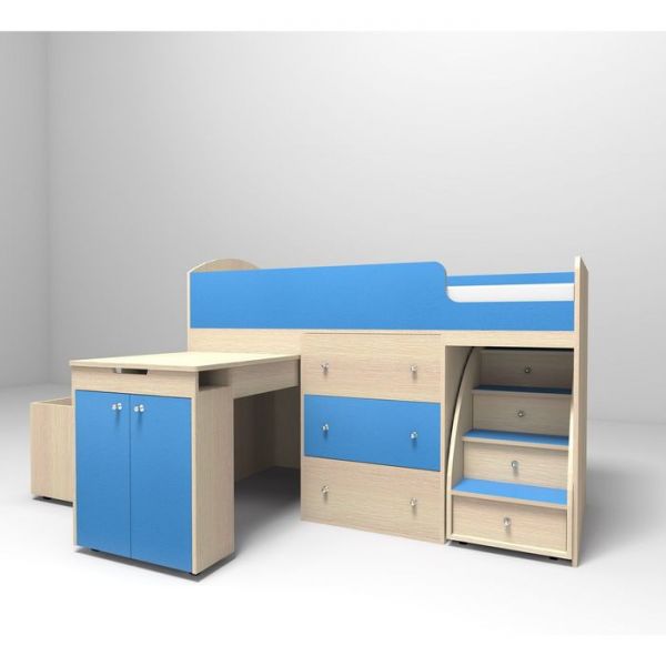 Кровать-чердак Ярофф Малыш 700x1600 дуб молочный голубой