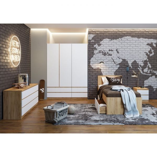 Комод с 6-ью ящиками Бетти, 1200х420х775, Дуб крафт золотой/Белый