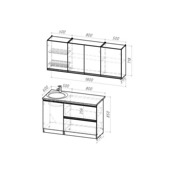 Кухонный гарнитур Ноктюрн макси 1800х600 Бетон темный/Белый