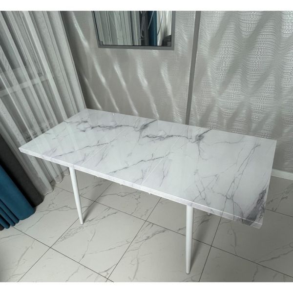 Обеденный стол «Конус 2», 1100(1500) ? 700 мм, опора редуцированная белая, белый мрамор