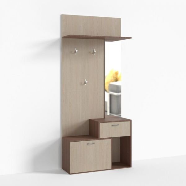 Тумба ПР-Т-1-5, 900х330х2100 мм, 1 ящик, зеркало справа, ясень шимо св, ясень шимо тем