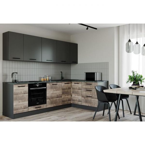 Кухня Гранж Угловая 2616х1616  Антрацит/Стол Детройт/ Антрацит,Гранж