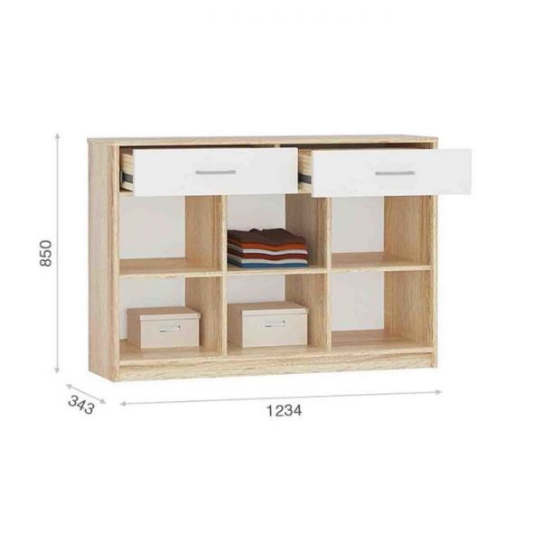 Комод «Стелс», 2 ящика, 1234 ? 343 ? 850 мм, цвет дуб сонома / белый