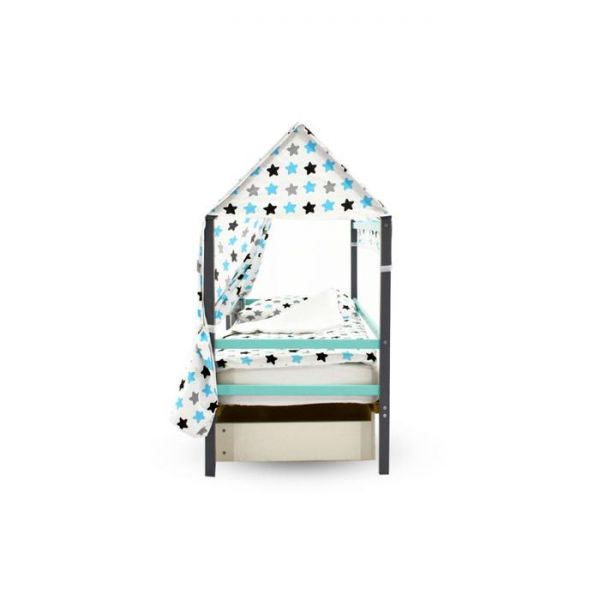 Крыша текстильная Бельмарко для кровати-домика Svogen звезды, графит, бирюза, серый
