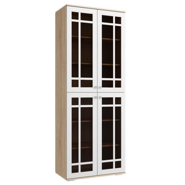 Шкаф ПН-18 Стекло/Стекло РИВЬЕРА 800х420х2100 фасады ПВХ Белый/корпус Дуб Сонома