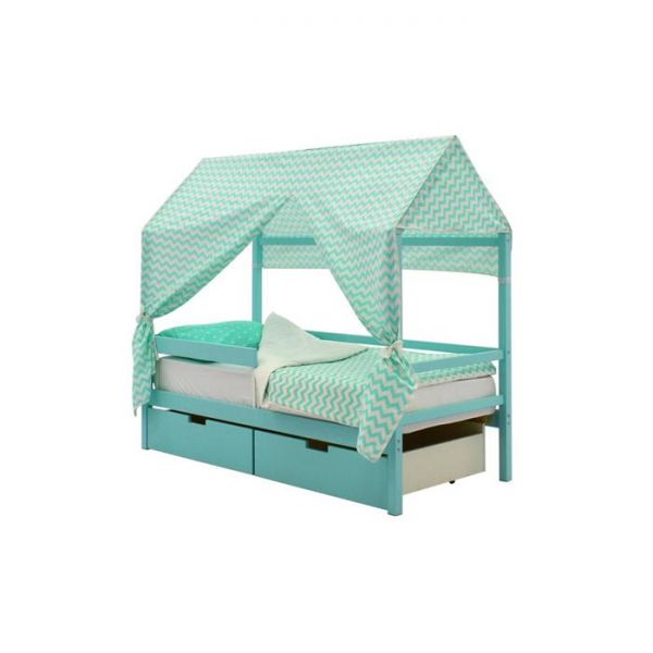 Крыша текстильная Бельмарко для кровати-домика Svogen зигзаги мятные