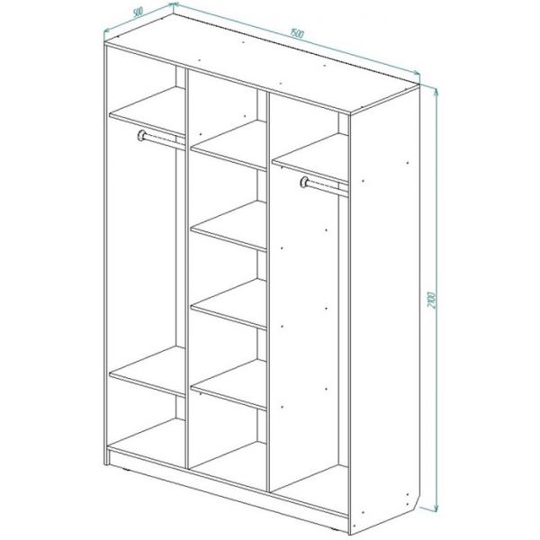 Шкаф 3-х створчатый с зеркалом Соната 1500х500х2100 Дуб крафт серый/Дуб крафт белый
