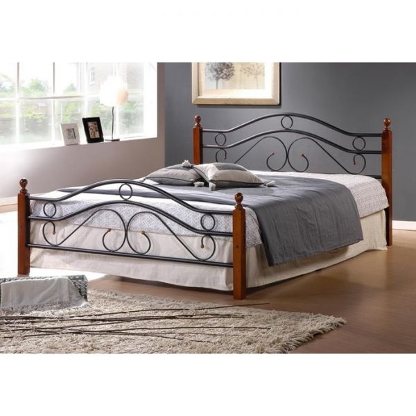 Кровать AT-803 (осн.металл), 180х200 см  красный дуб/черный