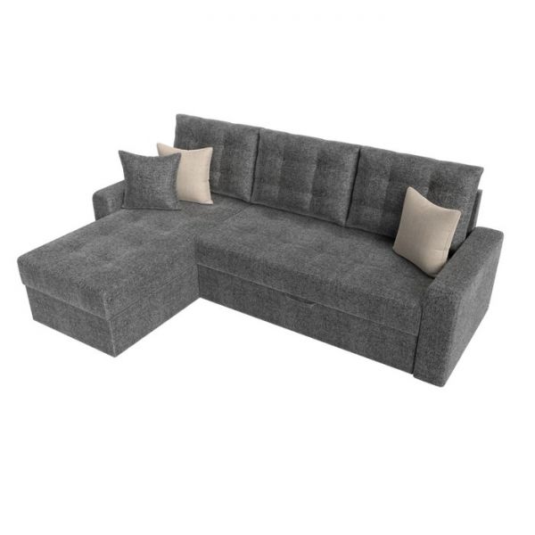 Угловой диван «Ливерпуль», механизм дельфин, рогожка, правый угол, цвет серый
