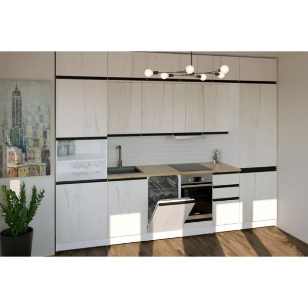 Кухонный гарнитур Амели люкс 3000х600 Белый/Дуб бунратти/Дуб грей