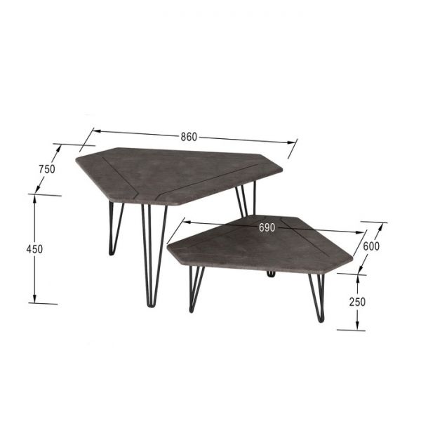 Комплект столов журнальных «ТЕТ-А-ТЕТ», 860 ? 750 ? 450 мм, цвет серый бетон