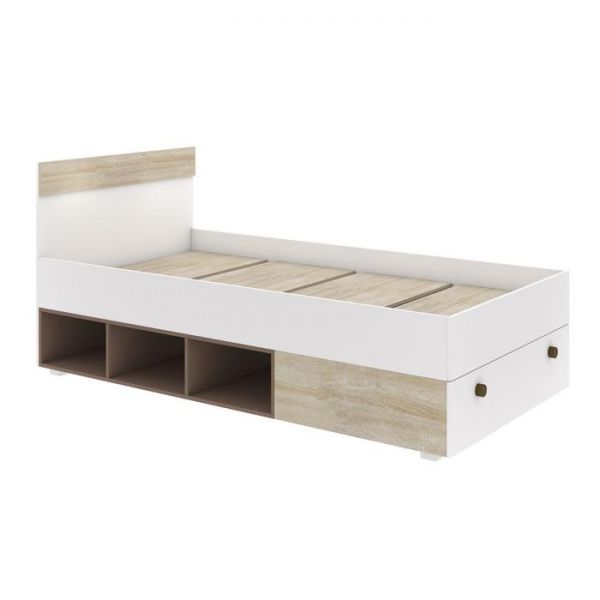 Кровать Лео Дуб Сонома светлый/Мокко/Белая Аляска