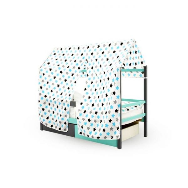 Крыша текстильная Бельмарко для кровати-домика Svogen звезды, графит, бирюза, серый