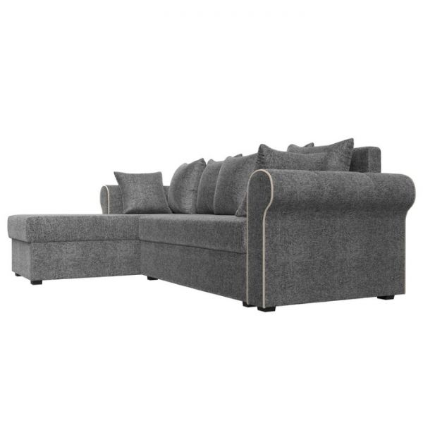 Угловой диван «Рейн», механизм еврокнижка, угол правый, рогожка, серый / кант коричневый