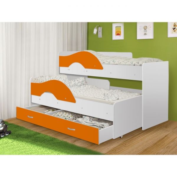 Кровать двухъярусная выкатная Матрешка Оранж/белый 800х1600 с ящиком