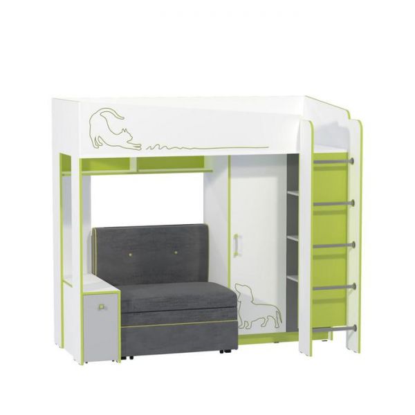 Кровать двухъярусная Альфа 11.20, с/м 1900х800, 1940х1055х1761, лайм зеленый