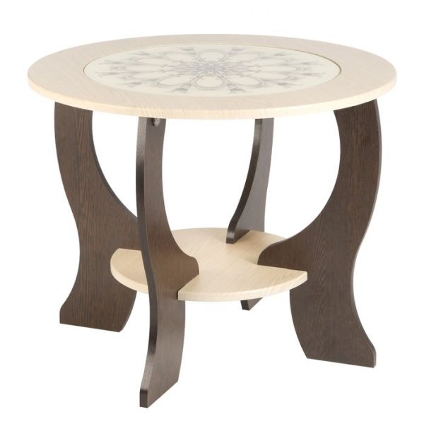 Стол журнальный СЖ-2 стекло бежевое 685х685х550 Венге/Дуб выбеленный