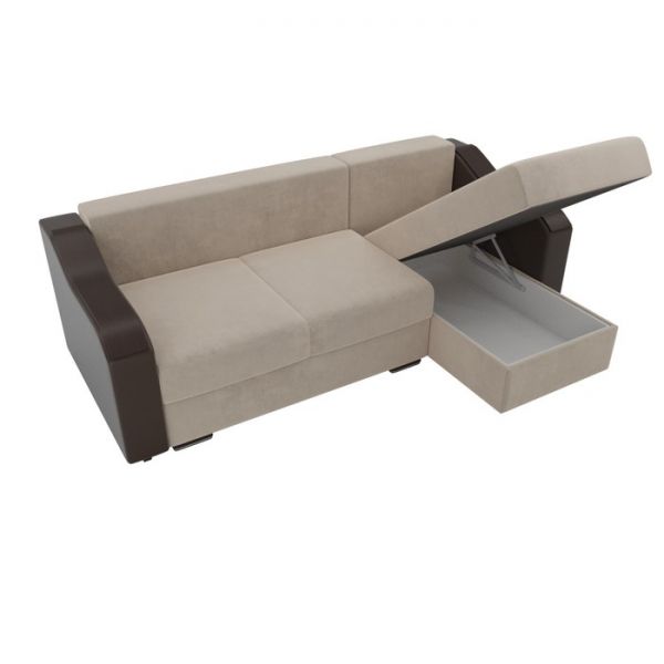 Угловой диван «Монако», механизм еврокнижка, велюр, цвет бежевый / коричневый