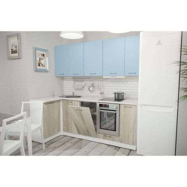 Кухонный угловой гарнитур Лидия прайм 2000х1100 Белый/Сосна/Капри, Бетон темный