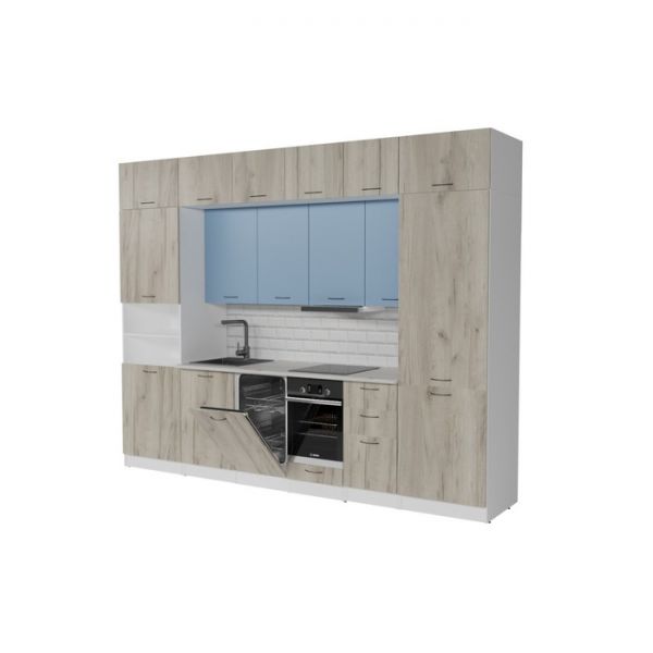 Кухонный гарнитур Лидия люкс 3000х600 Белый/Сосна/Капри, Бетон темный