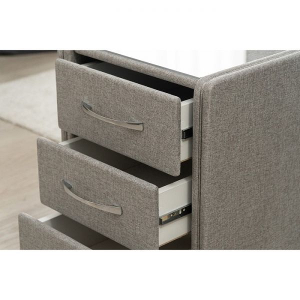 Тумба узкая «Алеро», 3 ящика, прозрачное стекло, рогожка bravo 25, цвет серый