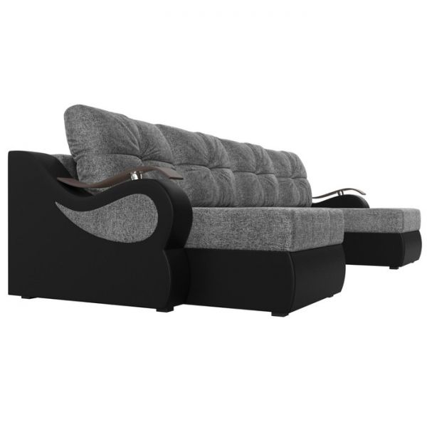 П-образный диван «Меркурий», механизм еврокнижка, рогожка, экокожа, цвет серый / чёрный