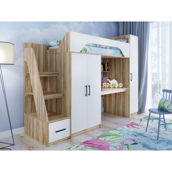Детская кровать-чердак ТЕЯ ясень ориноко/белый