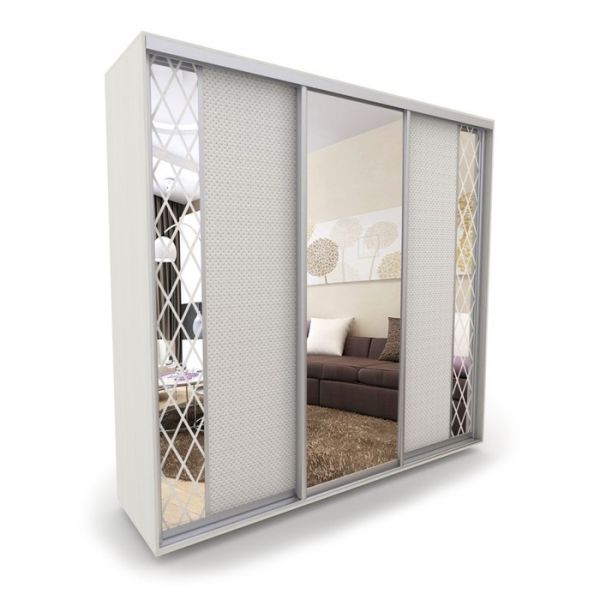 Шкаф-купе «Акцент-Вера», 1500 ? 600 ? 2310 мм, выбеленное дерево/экокожа «Версаль светлый»