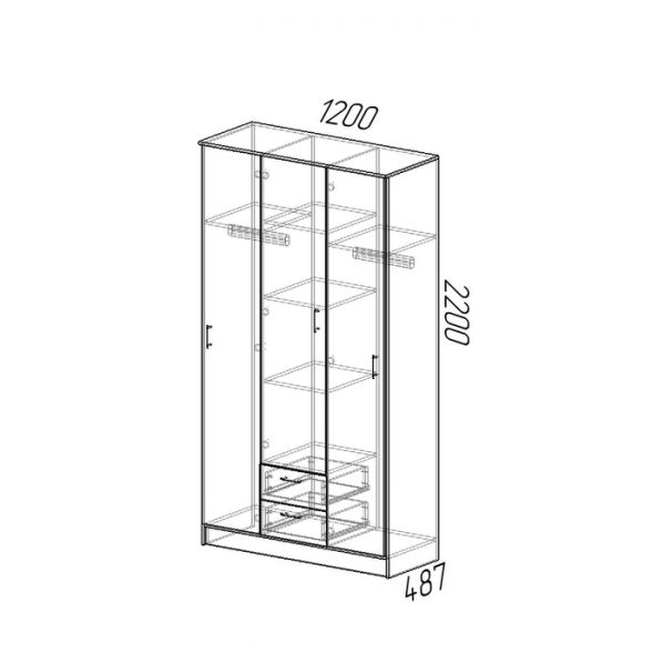 Шкаф 3-х дверный Трио 1200х482х2200 Венге/Лоредо