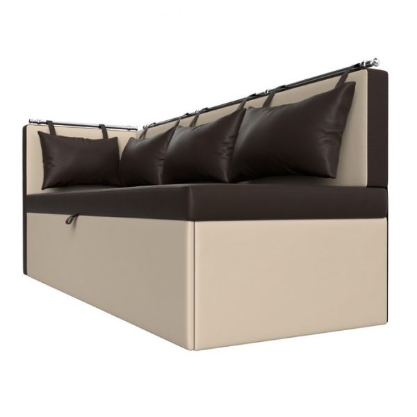 Кухонный диван «Метро с углом», механизм дельфин, правый, экокожа, цвет коричневый/бежевый