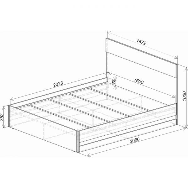 Кровать двуспальная Инстайл 1600х2000 метрополитан грей/белый глянец