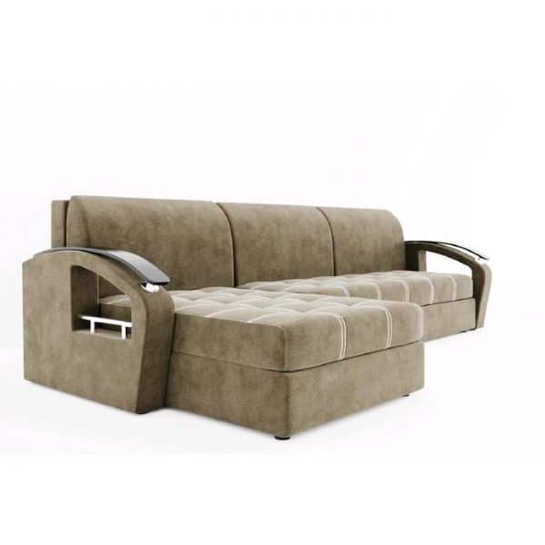 Угловой диван «Дубай», угол левый, еврокнижка, МДФ венге, цвет селфи 01, подушки селфи 03