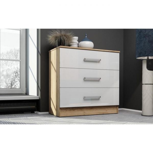 Комод Адель 820х405х800 Дуб Вотан/Белый Глянец