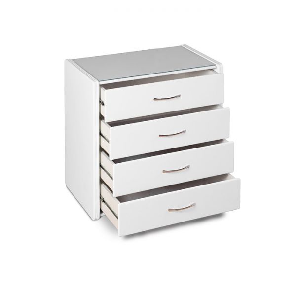 Комод «Алеро», 4 ящика, 848 ? 527 ? 887 мм, экокожа, стекло, цвет взбитые сливки