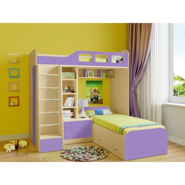 Детская двухъярусная кровать «Астра 4», цвет дуб молочный/фиолетовый