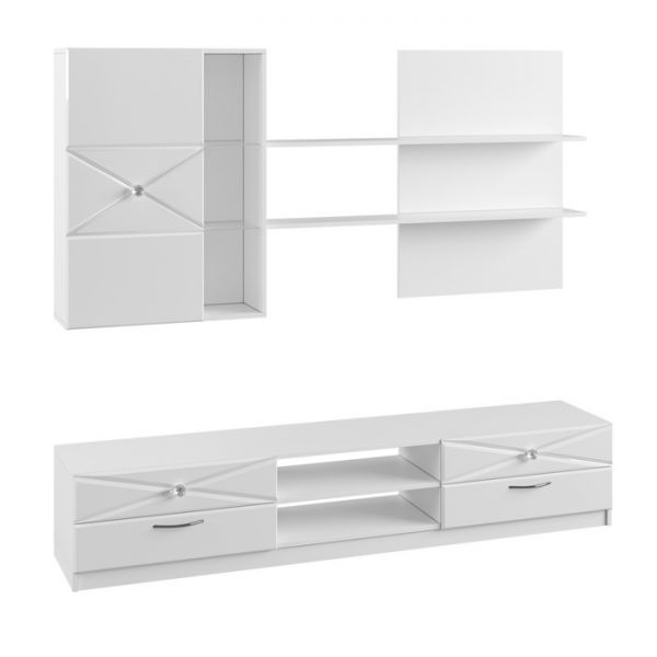 Гостиная Севиль 2002*950/480*400,  Белый глянец МДФ/Белый ЛДСП